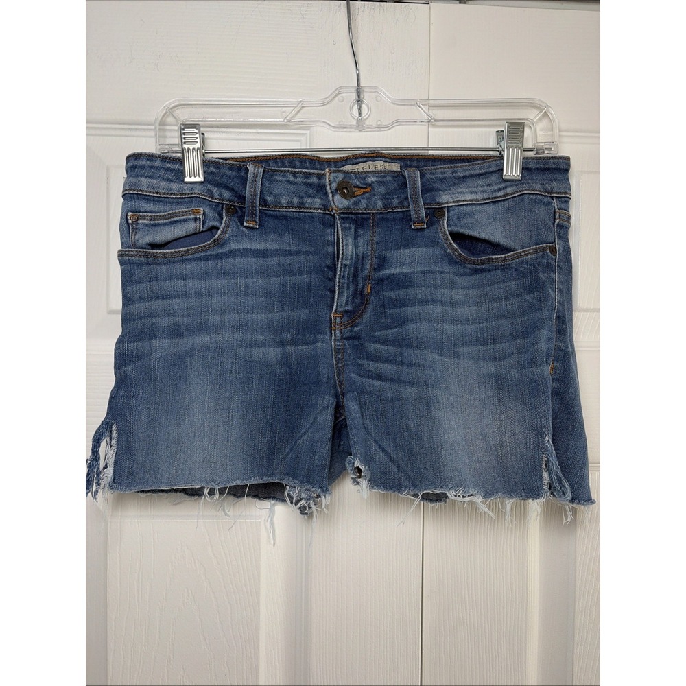 Guess Power Skinny Low Denim Shorts Womens 30 Blue Cutoff Raw Hem Indie Y2K